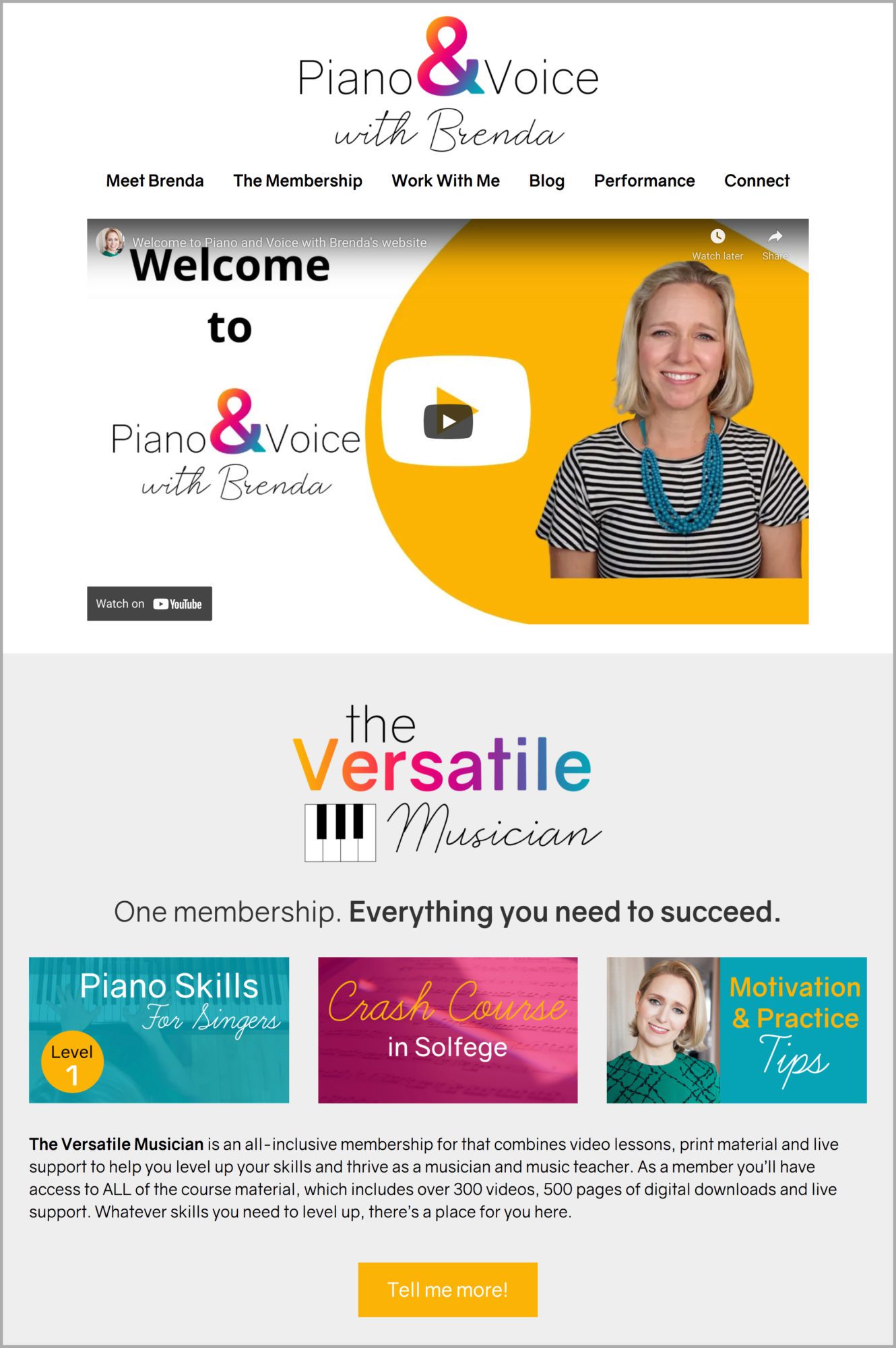 Piano and voice with Brenda website homepage