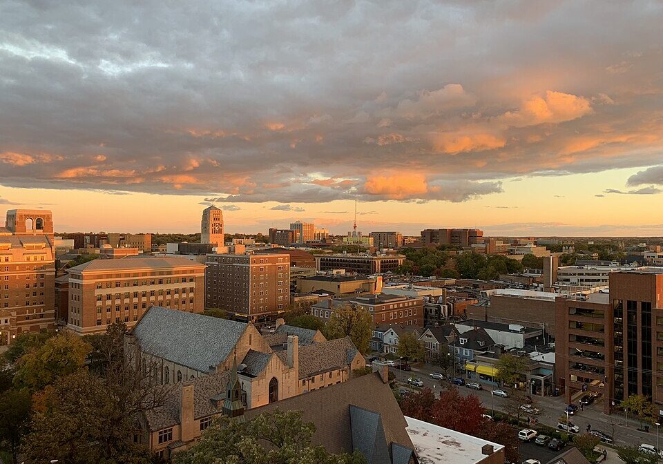 Ann Arbor skyline at sunset